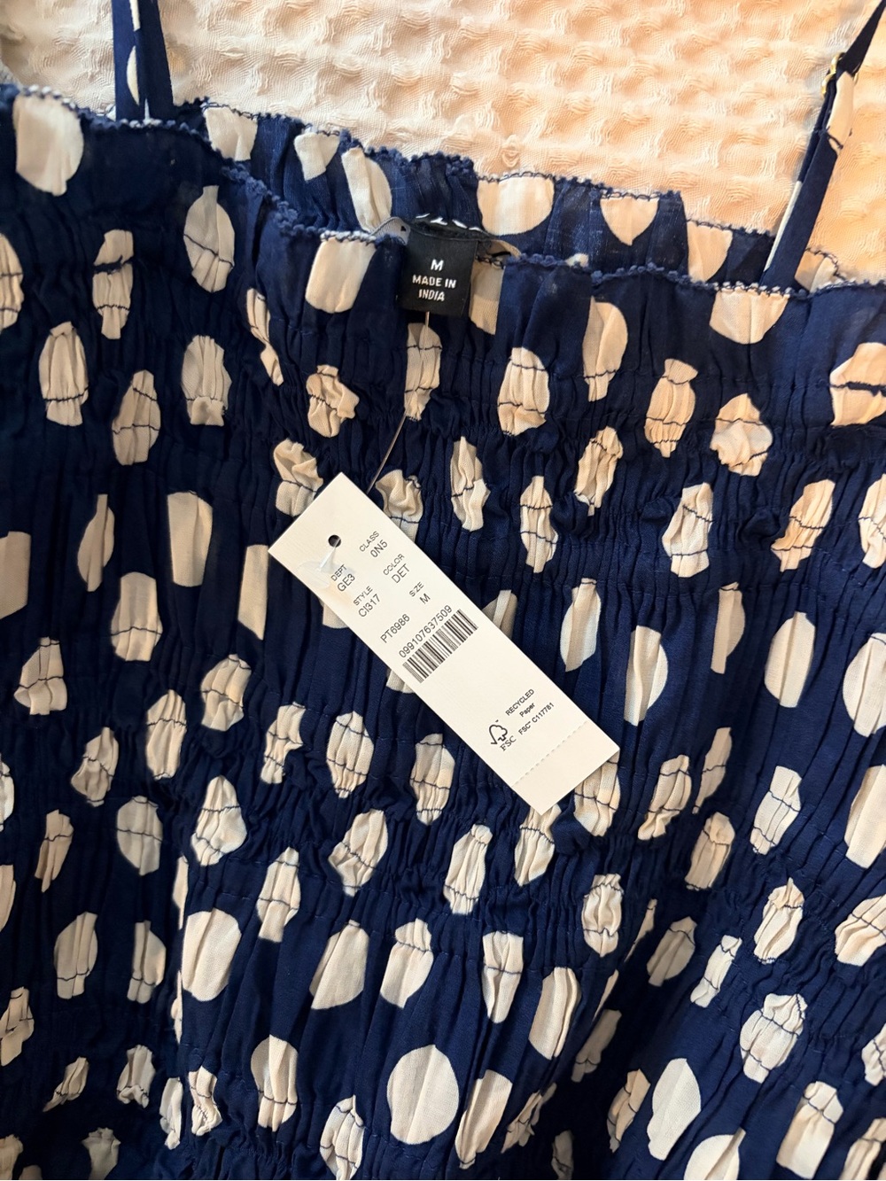 J. Crew Navy and White Polka Dot Smocked maxi dress in cotton voile - Picture 4 of 4
